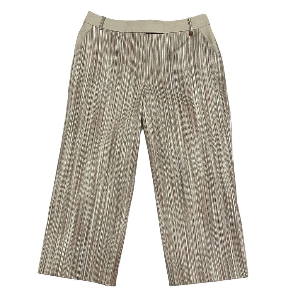 St. John Sport by Marie Gray Tan Striped Split Hem Classic Cropped Pants Size 12